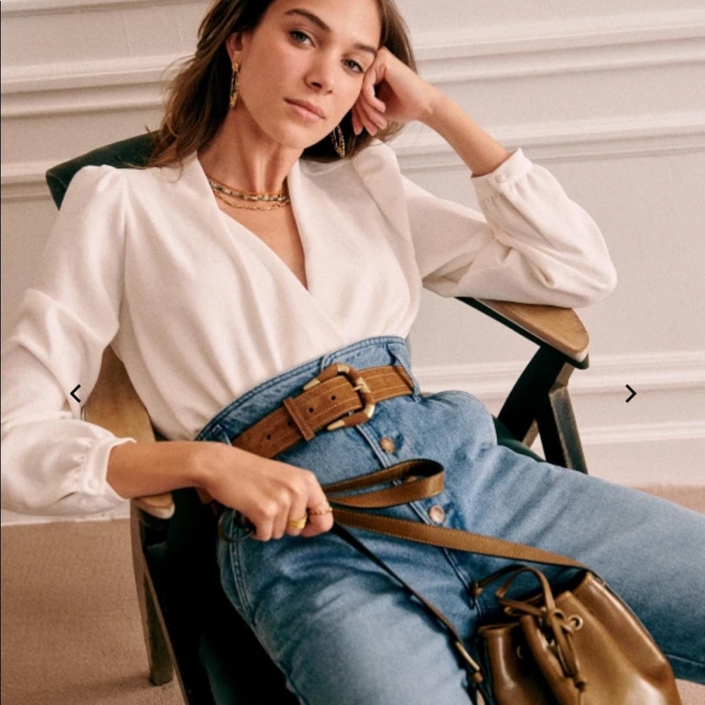 Sezane White Cream Drape Blouse, size 2, NWT